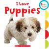 Book cover for "I love puppies".