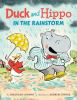 Book cover for "Duck and hippo in the rainstorm".